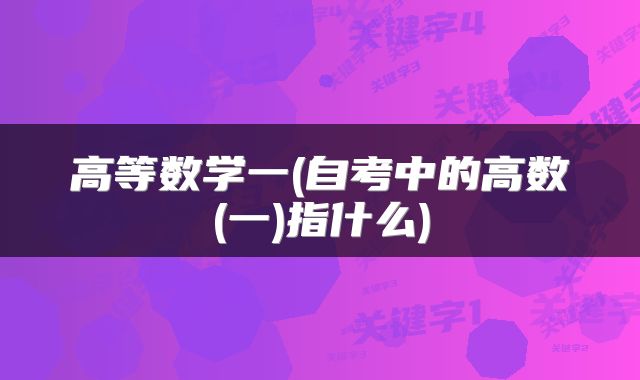 高等数学一(自考中的高数(一)指什么)