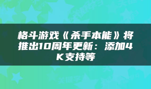 格斗游戏《杀手本能》将推出10周年更新：添加4K支持等