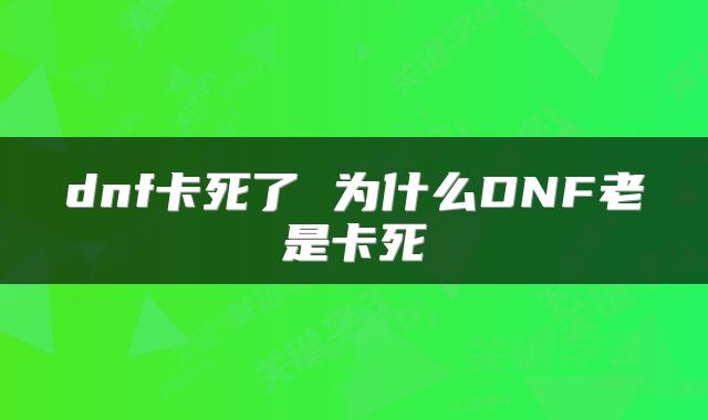 dnf卡死了 为什么DNF老是卡死