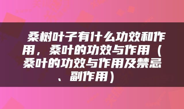  桑树叶子有什么功效和作用，桑叶的功效与作用（桑叶的功效与作用及禁忌、副作用） 