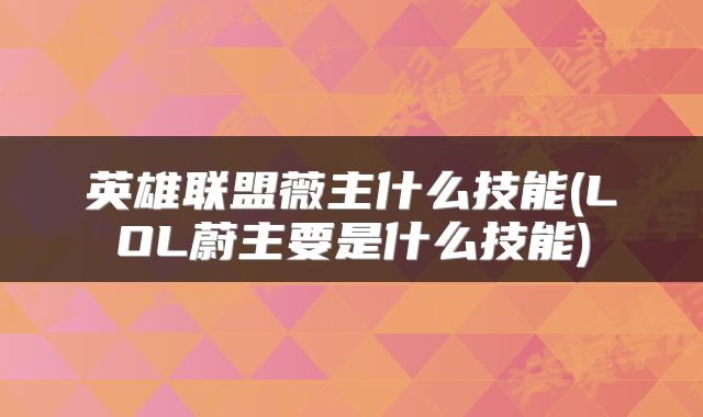 英雄联盟薇主什么技能(LOL蔚主要是什么技能)