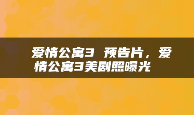  爱情公寓3 预告片，爱情公寓3美剧照曝光 