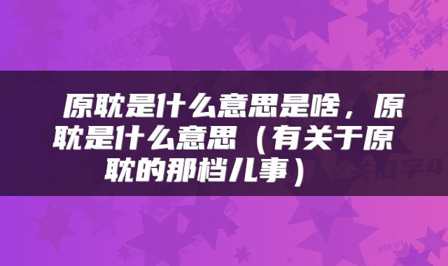  原耽是什么意思是啥，原耽是什么意思（有关于原耽的那档儿事） 