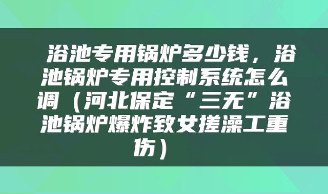  浴池专用锅炉多少钱，浴池锅炉专用控制系统怎么调（河北保定“三无”浴池锅炉爆炸致女搓澡工重伤） 
