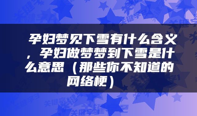  孕妇梦见下雪有什么含义，孕妇做梦梦到下雪是什么意思（那些你不知道的网络梗） 