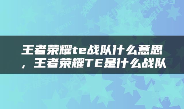 王者荣耀te战队什么意思，王者荣耀TE是什么战队
