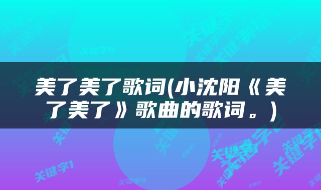 美了美了歌词(小沈阳《美了美了》歌曲的歌词。)