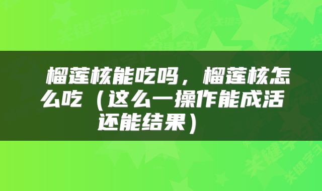  榴莲核能吃吗，榴莲核怎么吃（这么一操作能成活还能结果） 