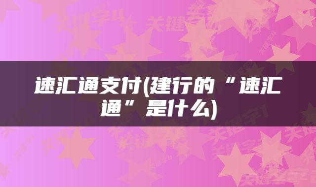 速汇通支付(建行的“速汇通”是什么)