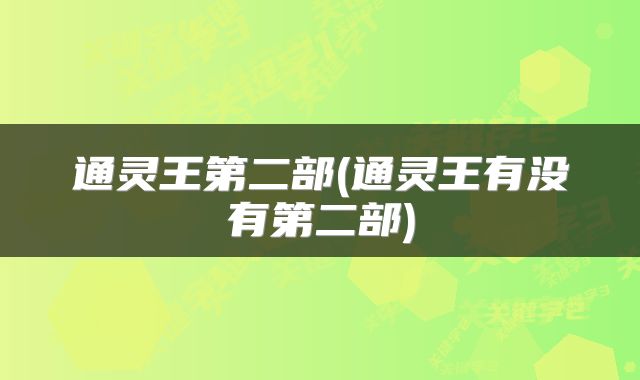 通灵王第二部(通灵王有没有第二部)