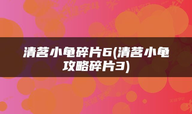 清茗小龟碎片6(清茗小龟攻略碎片3)