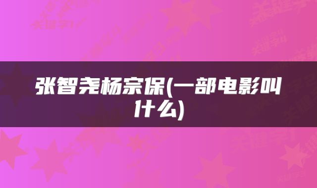 张智尧杨宗保(一部电影叫什么)