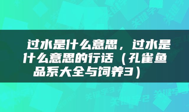  过水是什么意思，过水是什么意思的行话（孔雀鱼品系大全与饲养3） 
