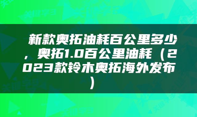  新款奥拓油耗百公里多少，奥拓1.0百公里油耗（2023款铃木奥拓海外发布） 