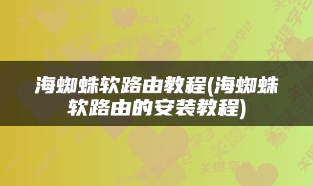 海蜘蛛软路由教程(海蜘蛛软路由的安装教程)