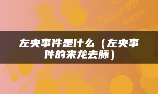 左央事件是什么（左央事件的来龙去脉）