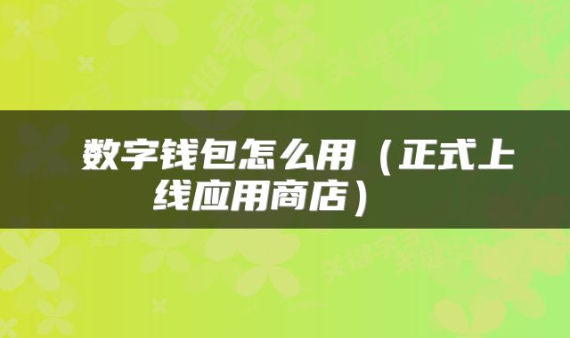 数字钱包怎么用(正式上线应用商店)