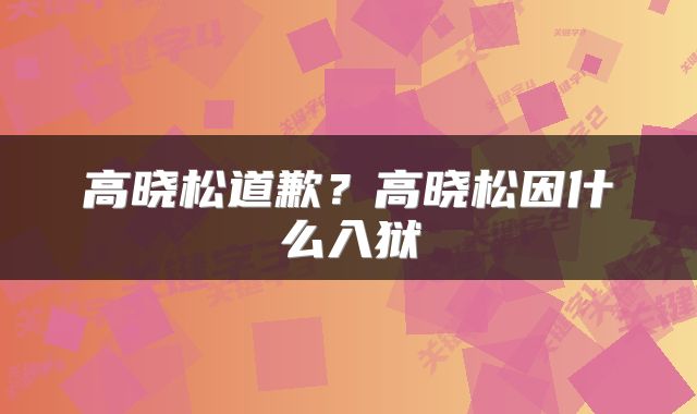 高晓松道歉？高晓松因什么入狱