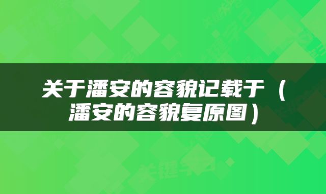 关于潘安的容貌记载于（潘安的容貌复原图）