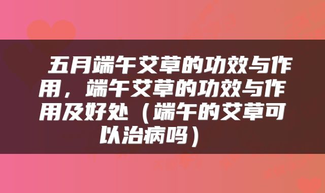  五月端午艾草的功效与作用，端午艾草的功效与作用及好处（端午的艾草可以治病吗） 