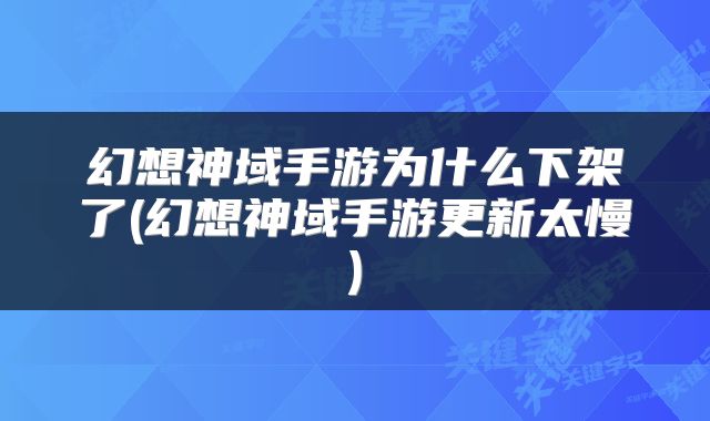 幻想神域手游为什么下架了(幻想神域手游更新太慢)