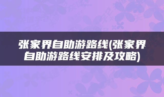 张家界自助游路线(张家界自助游路线安排及攻略)