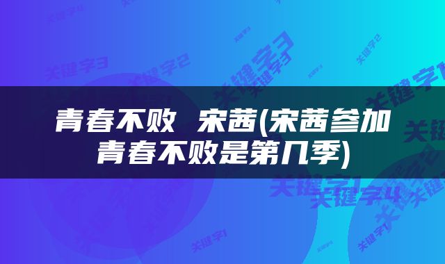 青春不败 宋茜(宋茜参加青春不败是第几季)