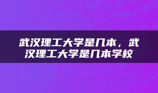 武汉理工大学是几本，武汉理工大学是几本学校