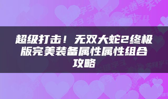 超级打击！无双大蛇2终极版完美装备属性属性组合攻略