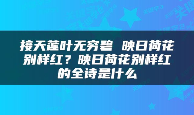 接天莲叶无穷碧 映日荷花别样红？映日荷花别样红的全诗是什么