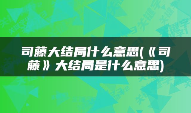 司藤大结局什么意思(《司藤》大结局是什么意思)