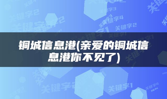 铜城信息港(亲爱的铜城信息港你不见了)
