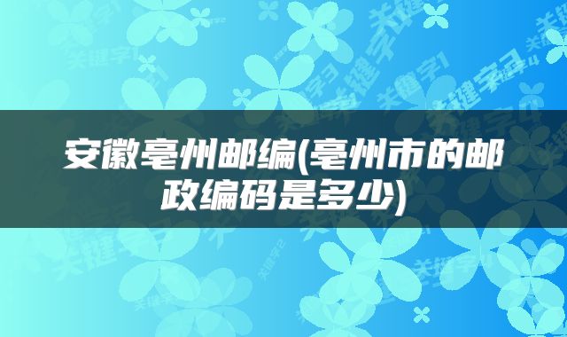 安徽亳州邮编(亳州市的邮政编码是多少)