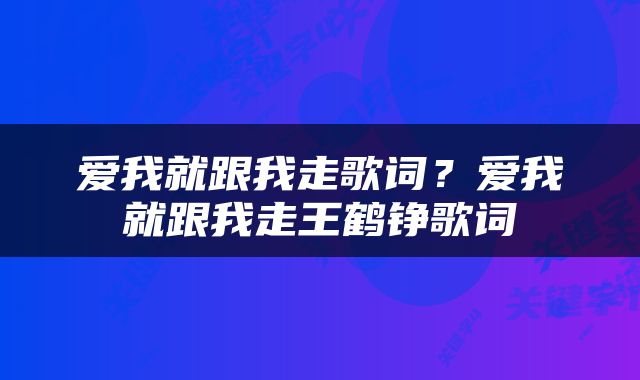 爱我就跟我走歌词？爱我就跟我走王鹤铮歌词