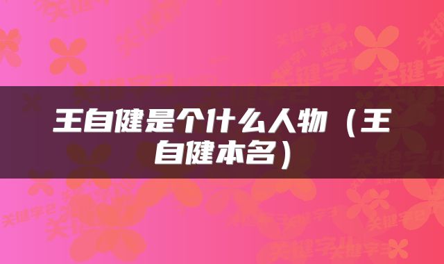 王自健是个什么人物（王自健本名）