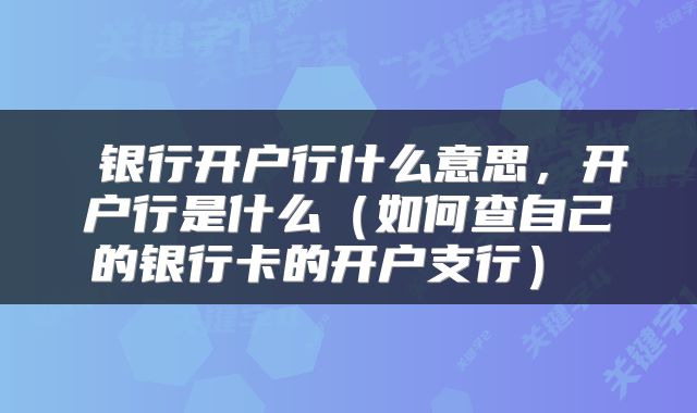  银行开户行什么意思，开户行是什么（如何查自己的银行卡的开户支行） 