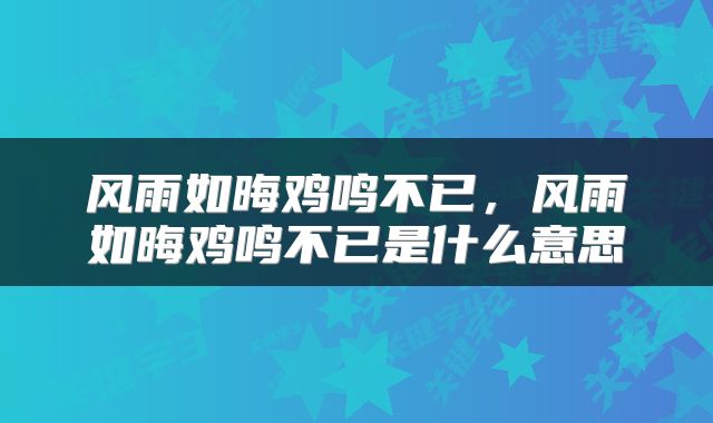 风雨如晦鸡鸣不已，风雨如晦鸡鸣不已是什么意思