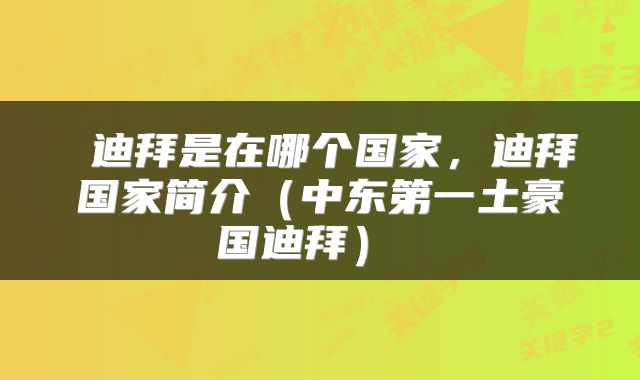  迪拜是在哪个国家，迪拜国家简介（中东第一土豪国迪拜） 