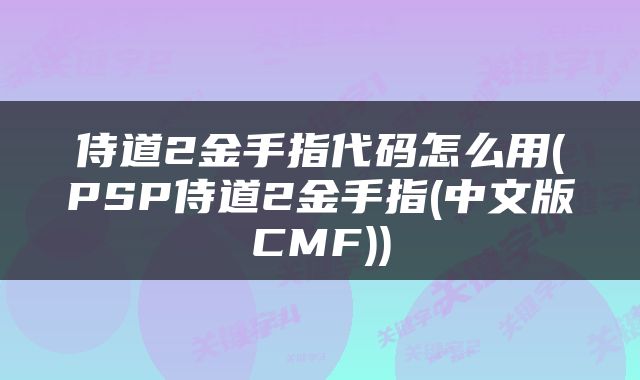 侍道2金手指代码怎么用(PSP侍道2金手指(中文版CMF))