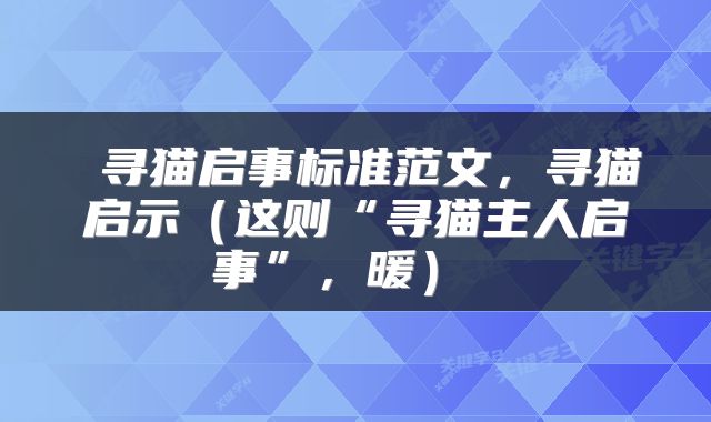  寻猫启事标准范文，寻猫启示（这则“寻猫主人启事”，暖） 
