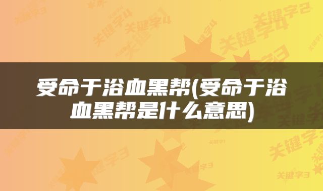 受命于浴血黑帮(受命于浴血黑帮是什么意思)