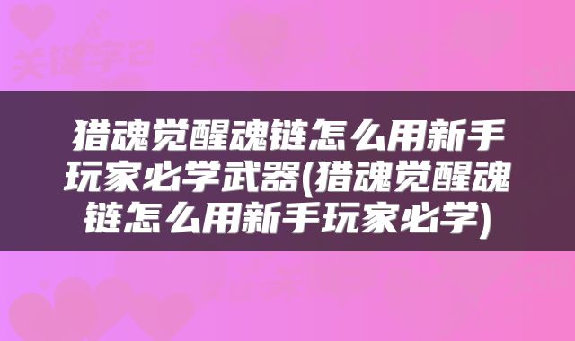 猎魂觉醒魂链怎么用新手玩家必学武器(猎魂觉醒魂链怎么用新手玩家必学)