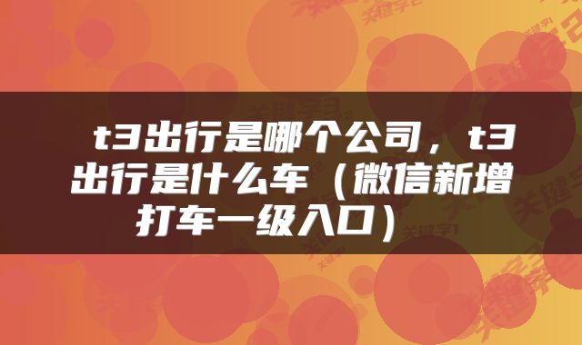  t3出行是哪个公司，t3出行是什么车（微信新增打车一级入口） 