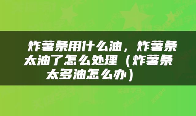  炸薯条用什么油，炸薯条太油了怎么处理（炸薯条太多油怎么办） 