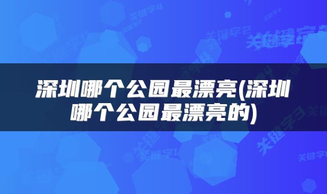 深圳哪个公园最漂亮(深圳哪个公园最漂亮的)