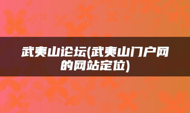 武夷山论坛(武夷山门户网的网站定位)