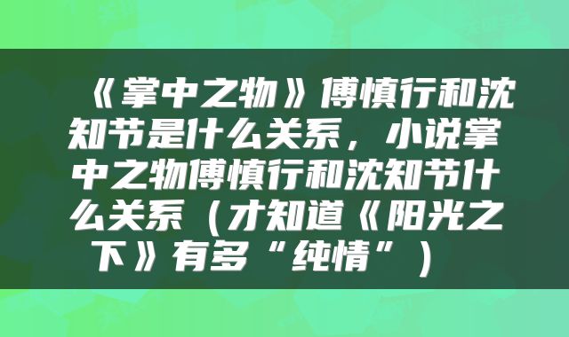  《掌中之物》傅慎行和沈知节是什么关系，小说掌中之物傅慎行和沈知节什么关系（才知道《阳光之下》有多“纯情”） 