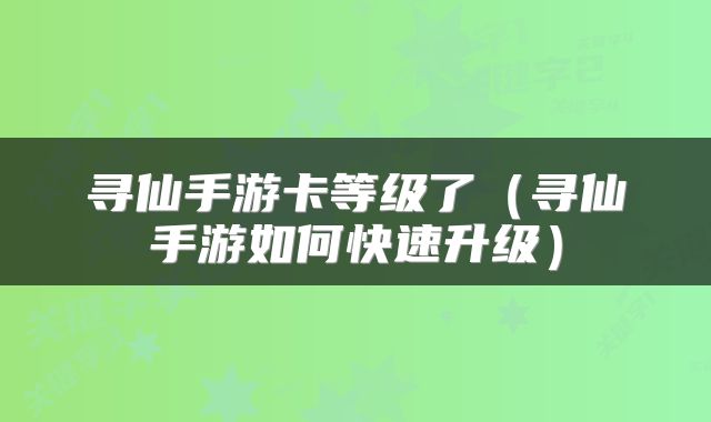 寻仙手游卡等级了（寻仙手游如何快速升级）