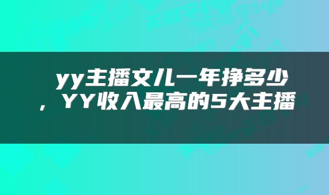  yy主播文儿一年挣多少，YY收入最高的5大主播 