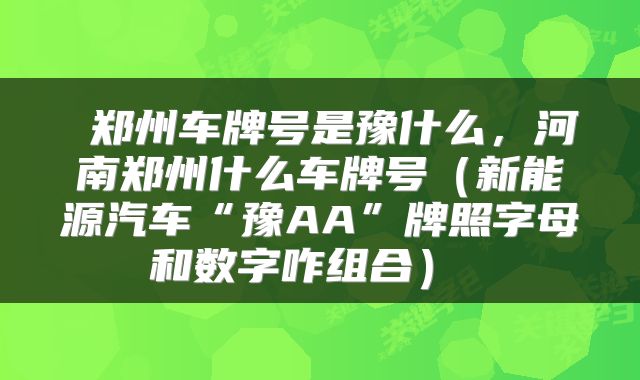  郑州车牌号是豫什么，河南郑州什么车牌号（新能源汽车“豫AA”牌照字母和数字咋组合） 